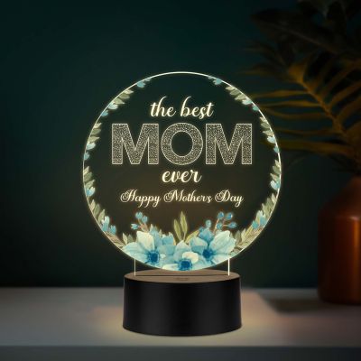 Best Mom Ever Acrylic LED Lamp with UV Print – Happy Mother’s Day Gift Night Light Warm White USB Powered